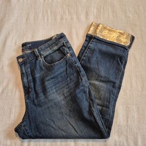 Chico's women's 10R boyfriend sequin trim ankle stretch jeans VGUC